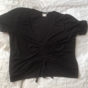 Black ribbed short sleeve adjustable top